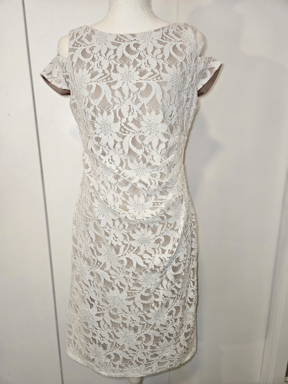 Eliza J Ivory Floral Lace Cold-Shoulder Midi Dress
